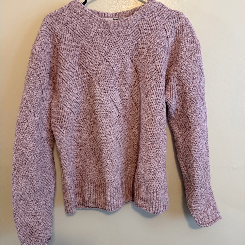 BearPaw Lavender Cable Knit Crewneck Sweater